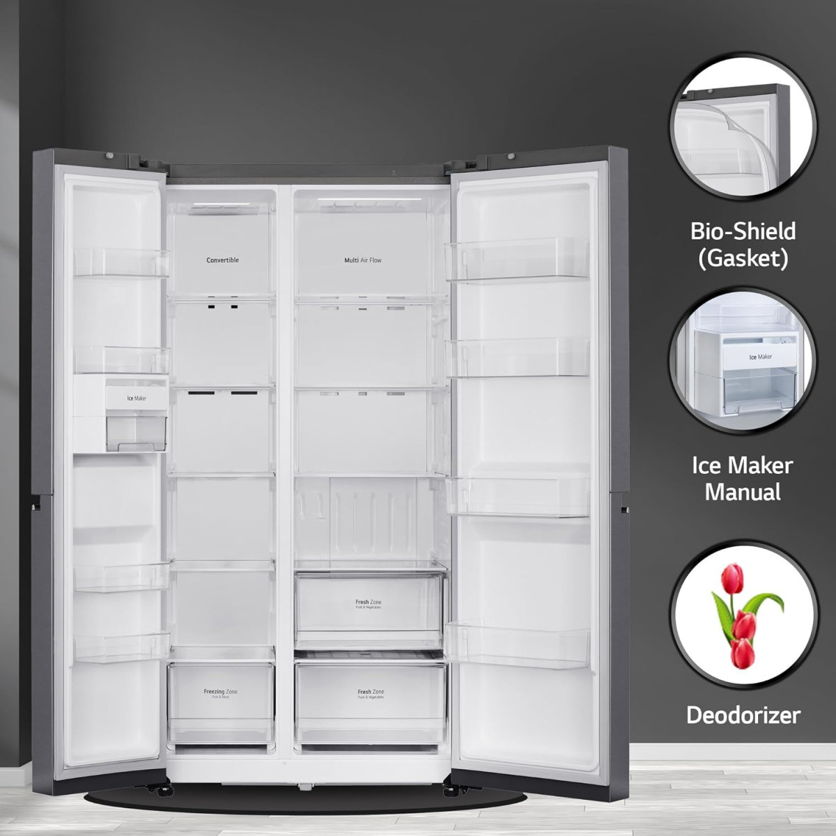 LG 650 L Frost Free Inverter Side By Side Refrigerator 2023 Model GL-B257HDS3 Dazzle Steel Convertible