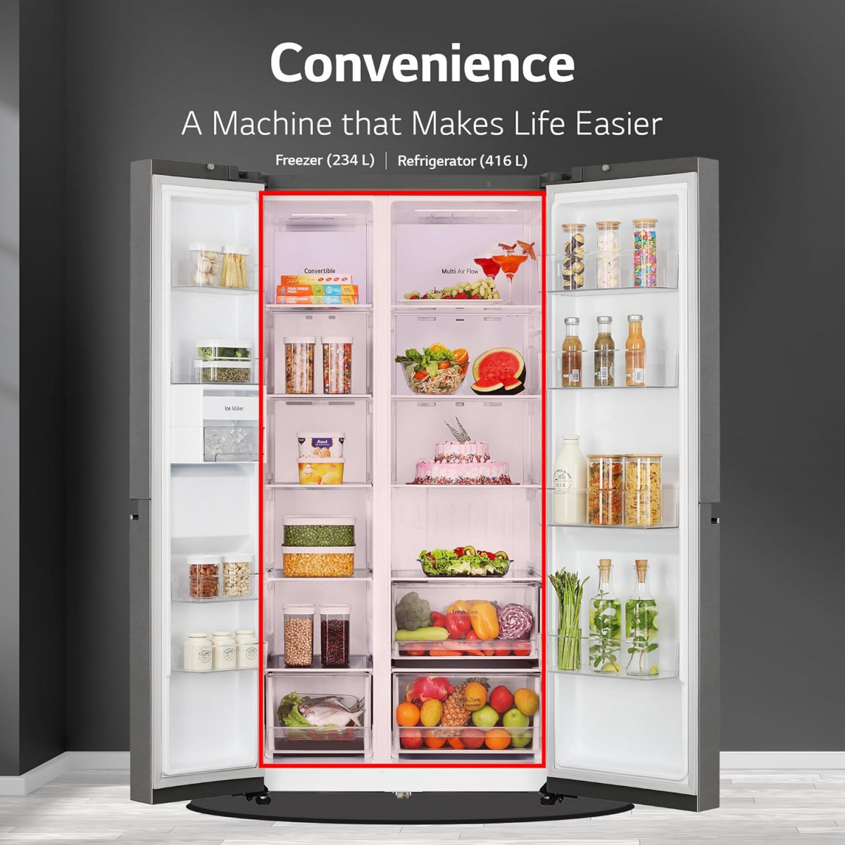 LG 650 L Frost Free Inverter Side By Side Refrigerator 2023 Model GL-B257HDS3 Dazzle Steel Convertible