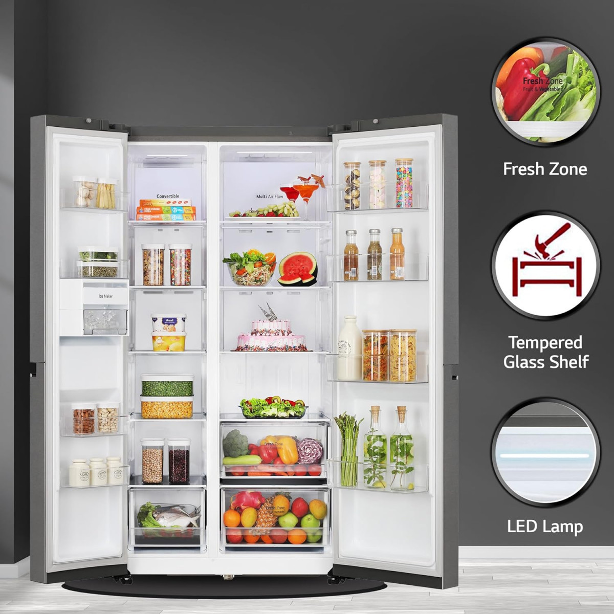 LG 650 L Frost Free Inverter Side By Side Refrigerator 2023 Model GL-B257HDS3 Dazzle Steel Convertible