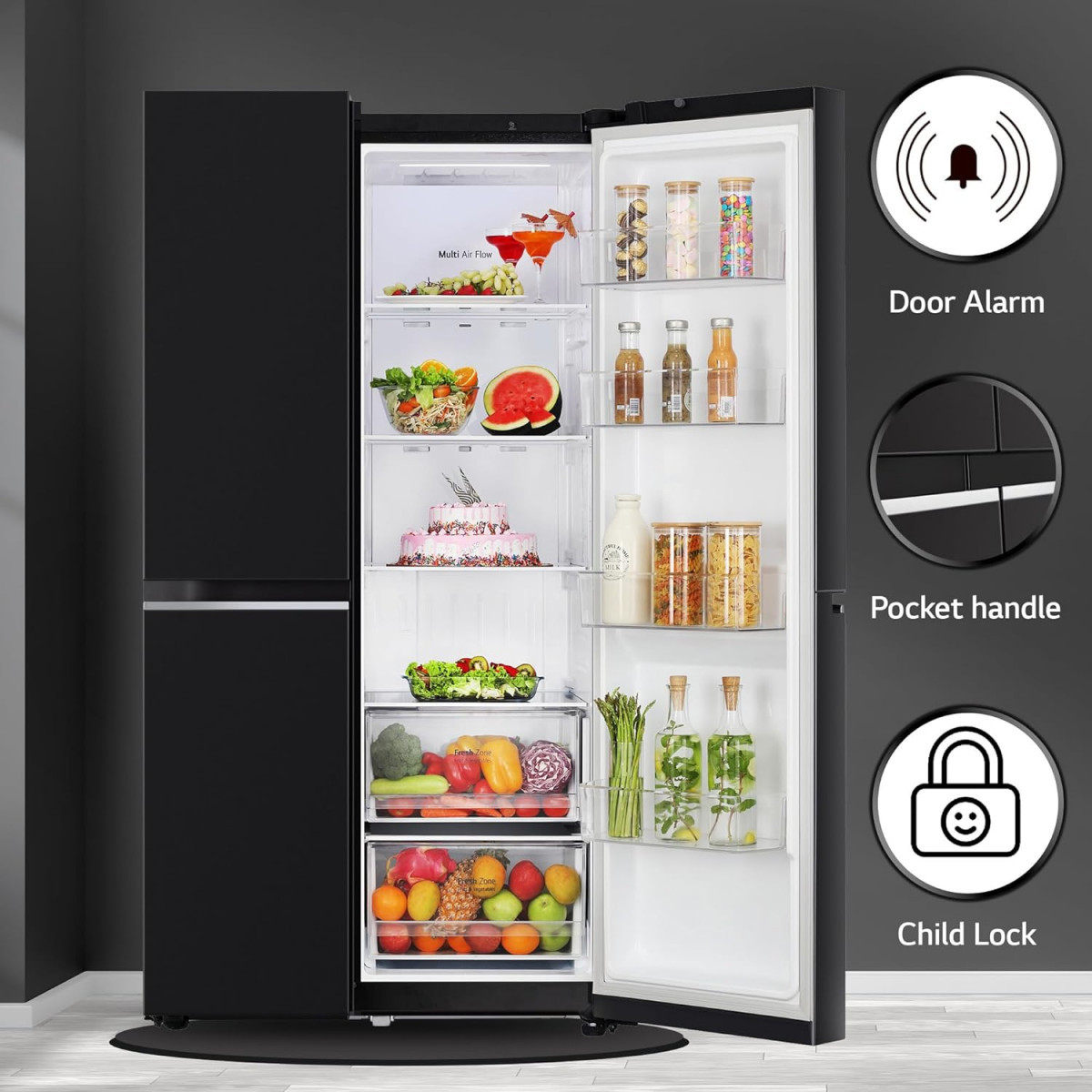 LG 655 L Frost Free Inverter Side by Side Refrigerator 2023 Model GL-B257HWBY Western Black Express Freezing  Multi Air-Flow