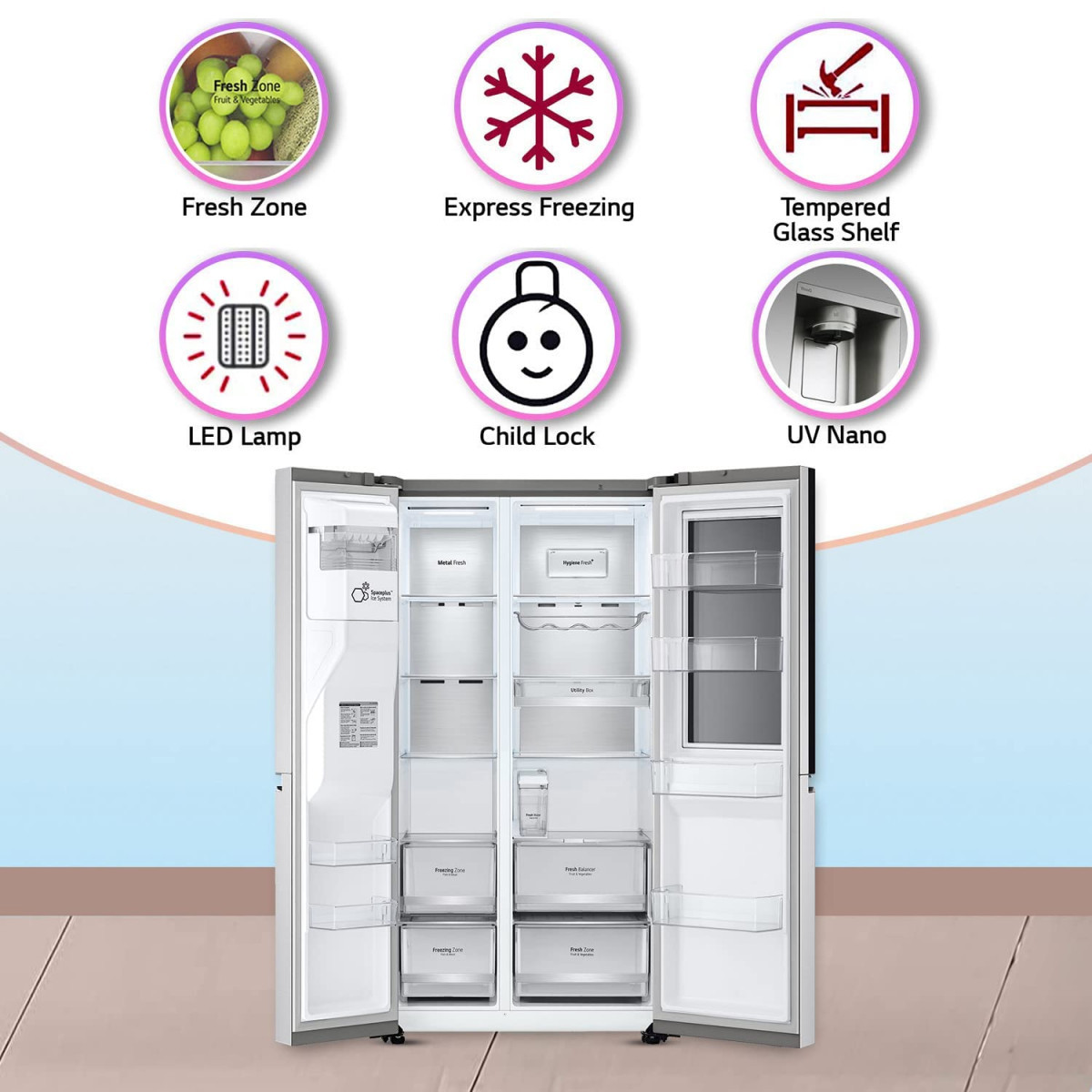 LG 674 L Frost-Free Inverter Linear Compressor Wi-Fi Side-By-Side Refrigerator GC-X257CSES Noble Steel Door Cooling Hygiene Fresh Water and Ice Dispenser with UV Nano 2022 Model