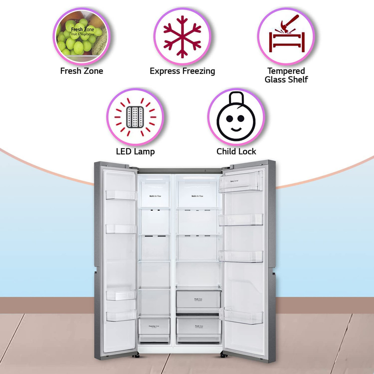 LG 688 L Frost-Free Smart Inverter Compressor Side-By-Side Refrigerator GC-B257KQDV Dark Graphite Steel Multi Digital Sensors and Express Freezing 2022 Model