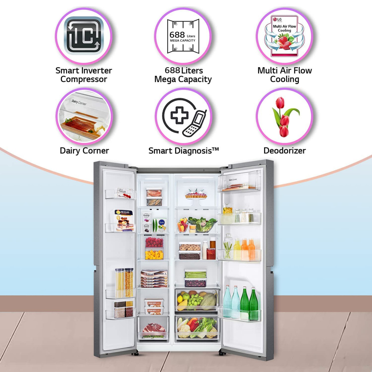 LG 688 L Frost-Free Smart Inverter Compressor Side-By-Side Refrigerator GC-B257KQDV Dark Graphite Steel Multi Digital Sensors and Express Freezing 2022 Model