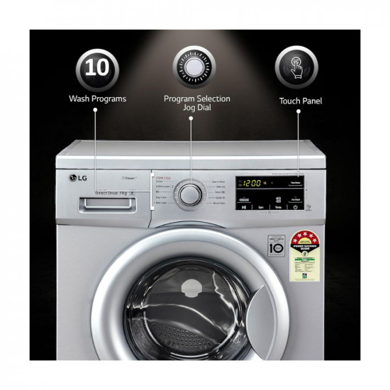 LG 7 Kg 5 Star Inverter Touch Control Fully-Automatic Front Load Washing Machine with in-built Heater (FHM1207SDL, Silver, 6 Motion Direct Drive & Steam)