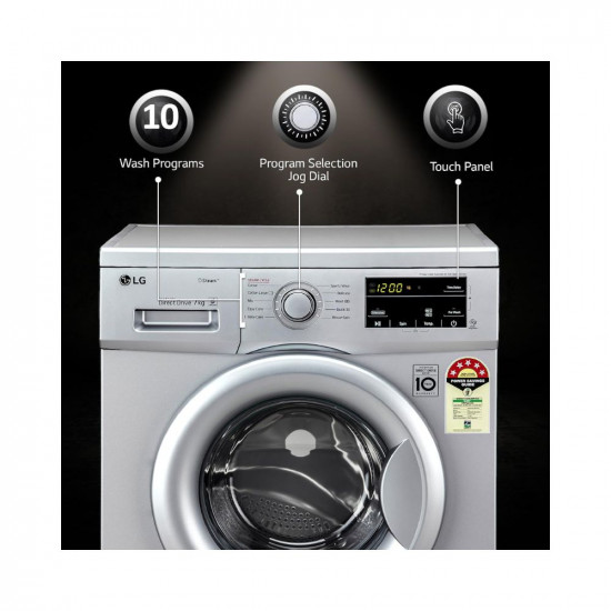 LG 7 Kg 5 Star Inverter Touch Control Fully-Automatic Front Load Washing Machine with in-built Heater (FHM1207SDL, Silver, 6 Motion Direct Drive & Steam)