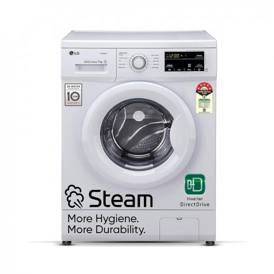 LG 7 Kg 5 Star Inverter Touch Panel Fully-Automatic Front Load Washing Machine with In-Built Heater (FHM1207SDW, White, 6 Motion Direct Drive, 1200 RPM & Steam)