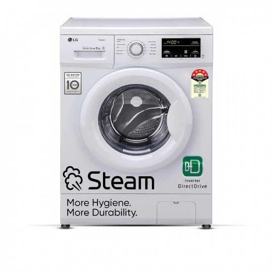 LG 8 Kg 5 Star Inverter Direct Drive Fully Automatic Front Load Washing Machine (FHM1408BDW, Steam Wash, In-Built Heater, Touch Panel, White)