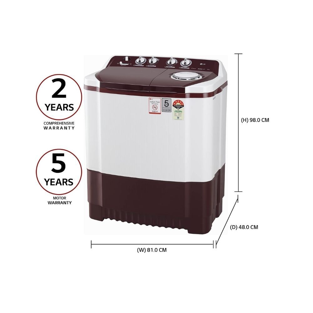 LG 8 Kg 5 Star Semi-Automatic Top Loading Washing Machine (P8030SRAZ, Burgundy, Collar Scrubber)