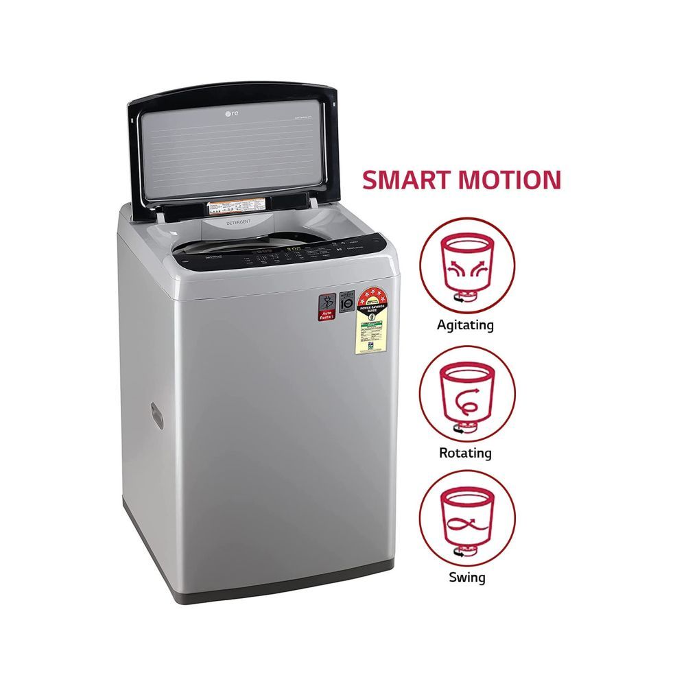 LG 8.0 Kg 5 Star Smart Inverter Fully-Automatic Top Loading Washing Machine (T80SPSF2Z, Middle Free Silver, Turbodrum), 8 Kg