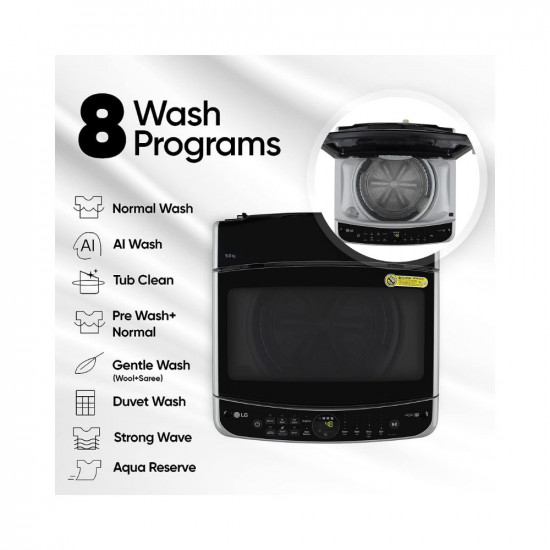 LG 9 Kg 5 Star Inverter Fully-Automatic Top Load Washing Machine THD09NPF Middle Free Silver AIDD Technology