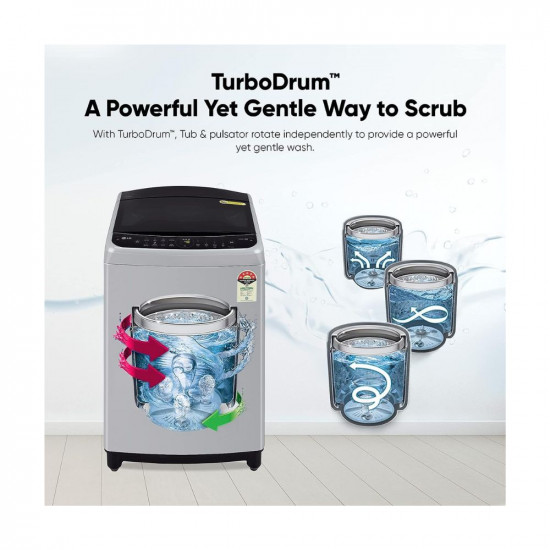 LG 9 Kg 5 Star Inverter Fully-Automatic Top Load Washing Machine THD09NPF Middle Free Silver AIDD Technology