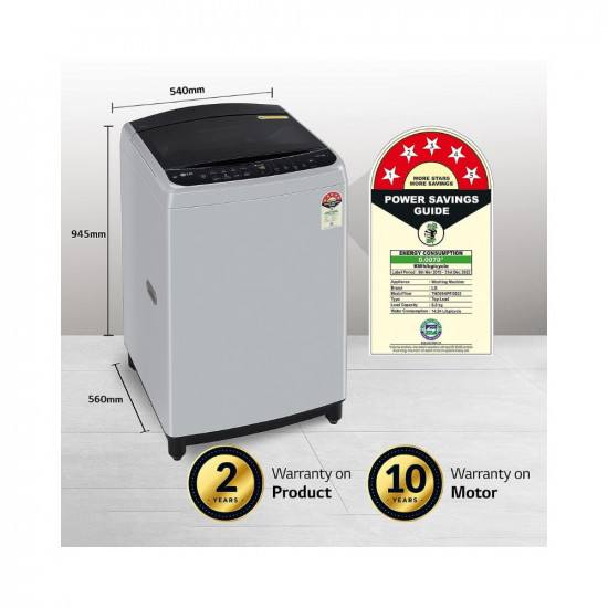 LG 9 Kg 5 Star Inverter Fully-Automatic Top Load Washing Machine THD09NPF Middle Free Silver AIDD Technology
