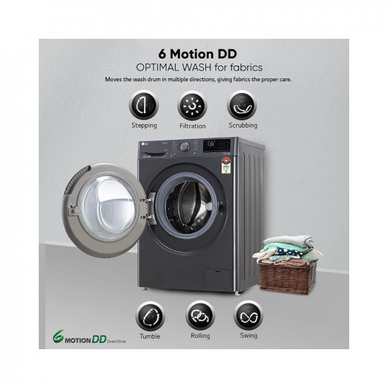 LG 9 Kg 5 Star Inverter Wi-Fi Fully-Automatic Front Loading Washing Machine with Inbuilt heater (FHV1409Z4M, Middle Black, AI DD Technology & Steam for Hygiene)
