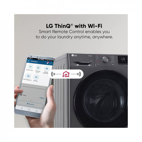 LG 9 Kg 5 Star Inverter Wi-Fi Fully-Automatic Front Loading Washing Machine with Inbuilt heater (FHV1409Z4M, Middle Black, AI DD Technology & Steam for Hygiene)