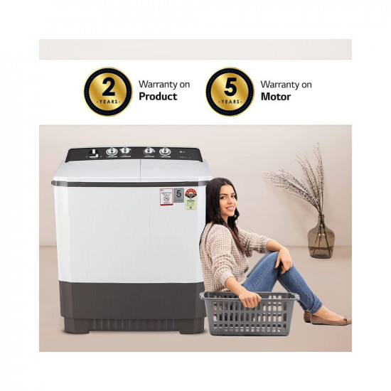 LG 9 kg 5 Star Semi-Automatic Top Loading Washing Machine (P9040RGAZ, Grey, Lint collector)