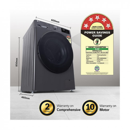 LG 9 Kg 5 Star Wi-Fi Inverter AI Direct Drive Fully-Automatic Front Load Washing Machine with In-Built Heater (FHP1209Z5M, 6 Motion DD & Steam for Hygiene Wash, Middle Black)