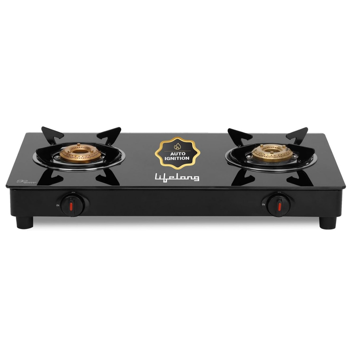 Lifelong 2 Burner Gas Stove Top for Kitchen - Automatic Ignition Cooktop Modern Glass Stove