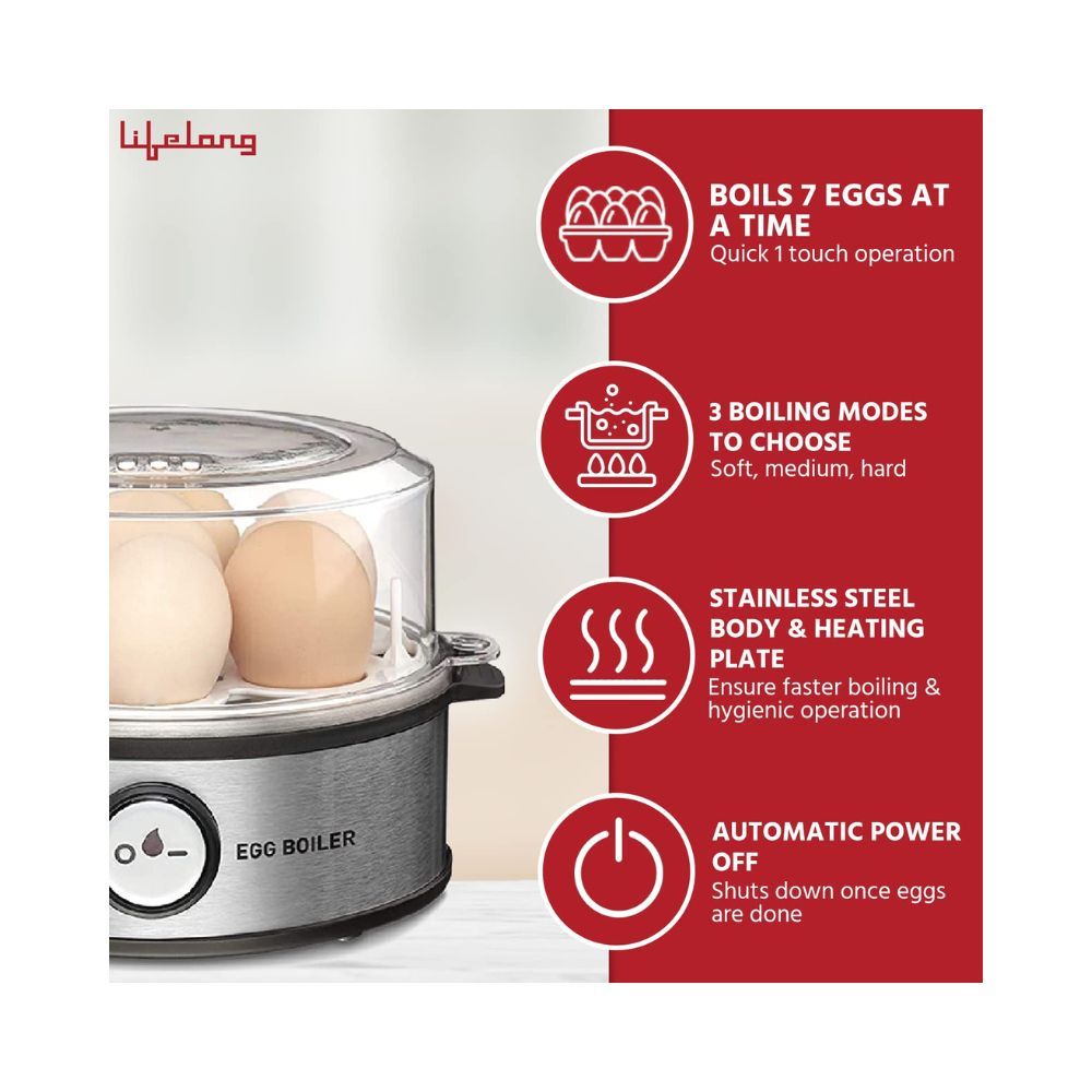 Lifelong Egg Boiler 360-Watt asy to clean 3 Boiling Modes Stainless Steel Body and Heating Plate