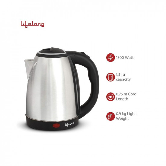 Lifelong LLEKBT01 Electric Kettle 15 Litre 1500W for Boiling Water Soup with Leak proof 750 ML Stainless Steel Bottle Combo  Combo for Kitchen Easy to Use  1 Year Warranty