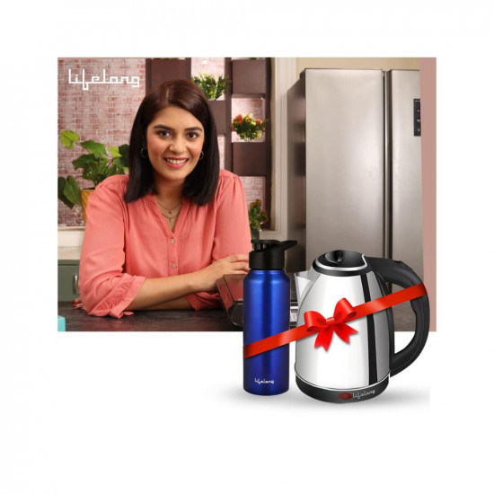 Lifelong LLEKBT01 Electric Kettle 15 Litre 1500W for Boiling Water Soup with Leak proof 750 ML Stainless Steel Bottle Combo  Combo for Kitchen Easy to Use  1 Year Warranty