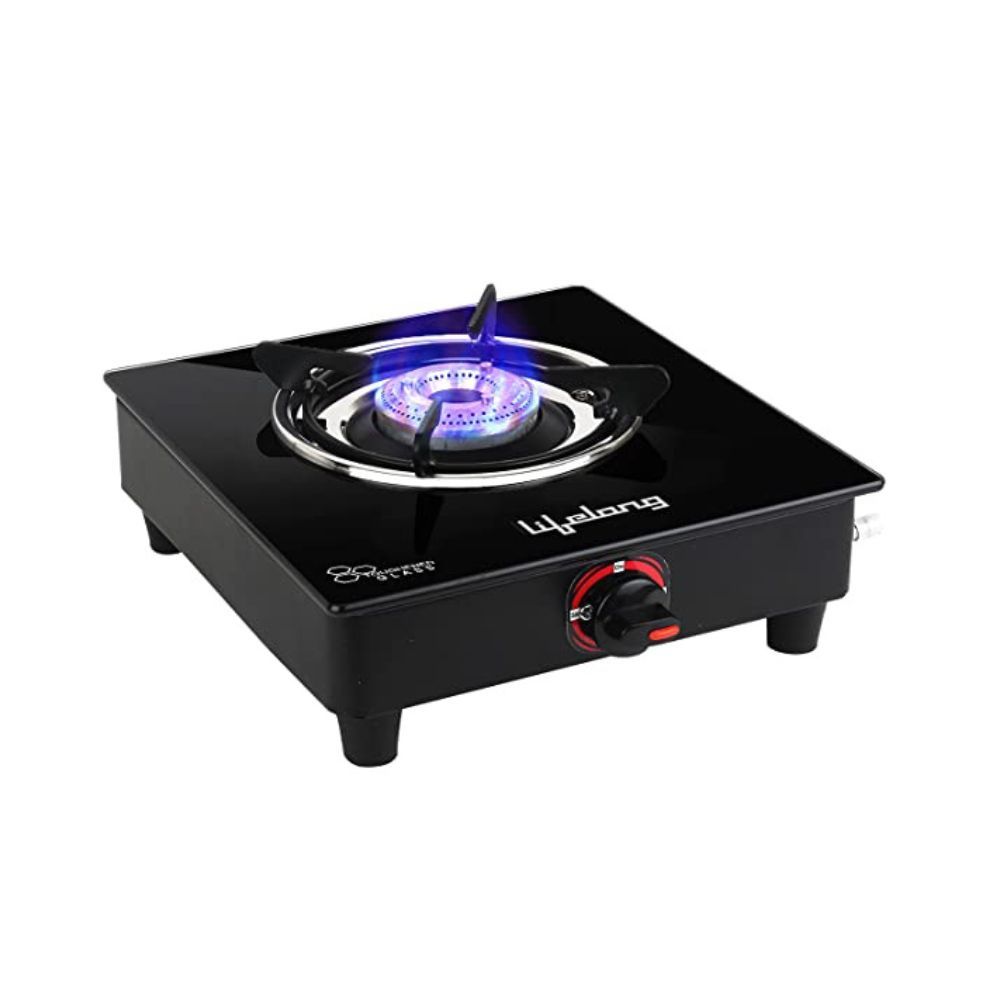 Lifelong LLGS902 Automatic Ignition Single Burner Gas Stove with 6mm Toughened Glass Top (Doorstep Service, 1 Year Warranty, Black)