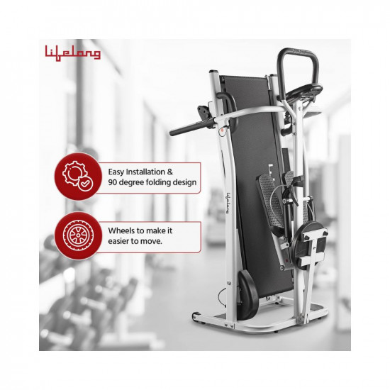 Lifelong LLTM144 Manual Multifunction 4 in 1 Treadmill (Jogger, Twister, Stepper and Push-up bar), 3 Level Manual Incline with Free Home Installation