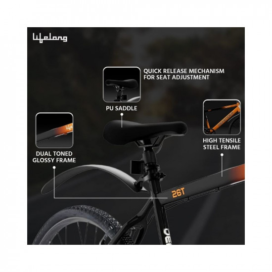 Lifelong MTB with Rigid Fork 26T Mountain Bikes Premium Single Speed Cycle, Frame Size: 18 inches| Cycle with Free Installation Assistance, Ideal for Adults 14+ Years (LLBC2604, Black)