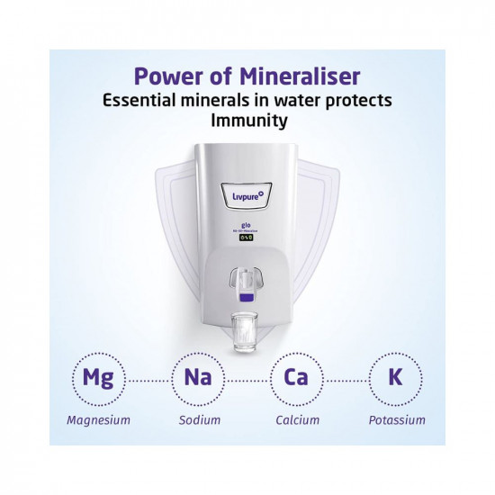Livpure Glo RO+UV+Mineraliser - 7 L Storage, 15 lph Electric Water Purifier for Home, 6 Stage Advanced Purification, Suitable for Borewell, Tanker, Municipal Water (White)
