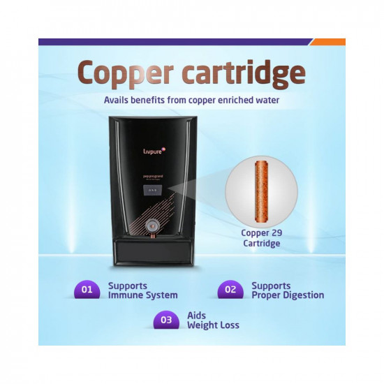 Livpure Pep Pro Grand RO+UV+Mineraliser+Copper+Smart TDS Adjuster 15 LPH Water Purifier | Suitable for Borewell, Tanker, Municipal Water - 7 L Storage Tank, Black