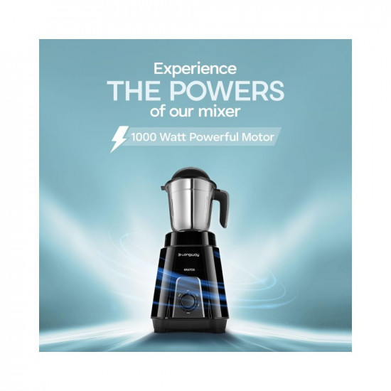 Longway Kratos 1000 Watt Juicer Mixer Grinder with 4 Jars for Grinding Mixing Juicing with Powerful Motor  1 Year Warranty  Black 4 Jars