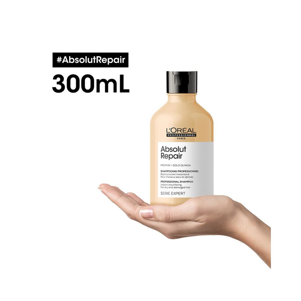 Loreal Professionnel Absolut Repair Shampoo With Protein And Gold Quinoa For Dry And Damaged Hair, Serie Expert, 300Ml
