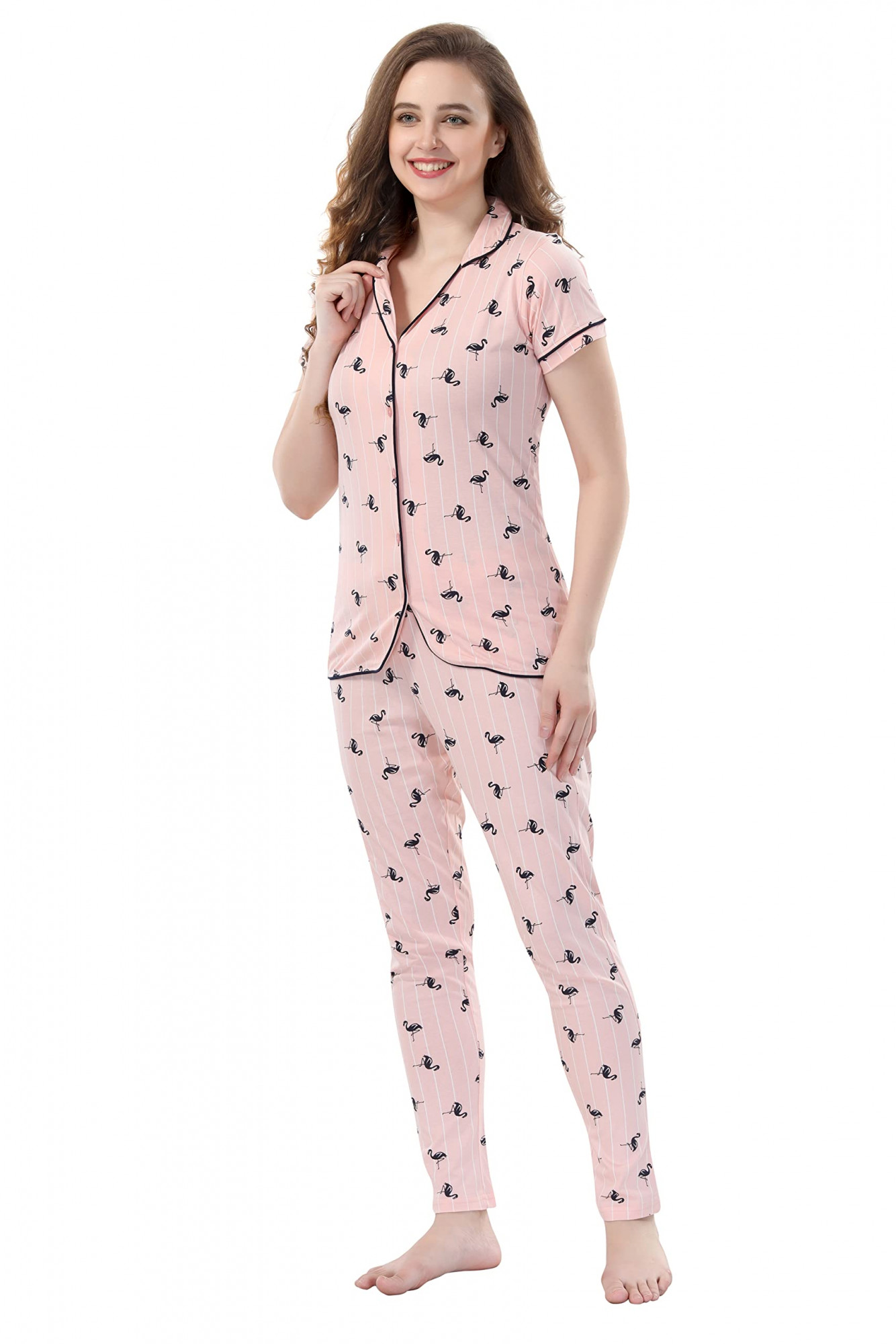 Cute Flamingo Print Long Sleeve Women's Night Suit – Shopbloom