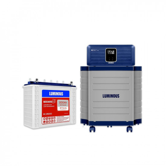 Luminous Inverter & Battery Combo with Trolley (Zolt 1100 Pure Sine Wave 900VA/12V Inverter, Red Charge RC 25000 Tall Tubular 200Ah Battery withTrolley) for Home, Office & Shops