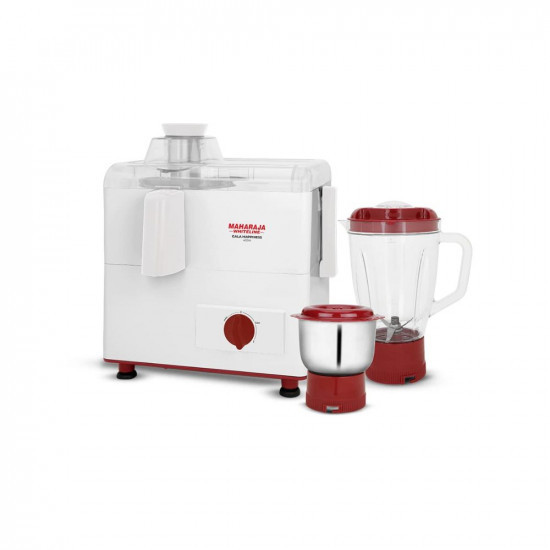 Maharaja Whiteline Gala Happiness Juicer Mixer Grinder with 2 Jars  Long Lasting Performance with 450 Watts Food Grade Safe  High Grade Mesh for Efficient Juicing  2 Year Warranty White