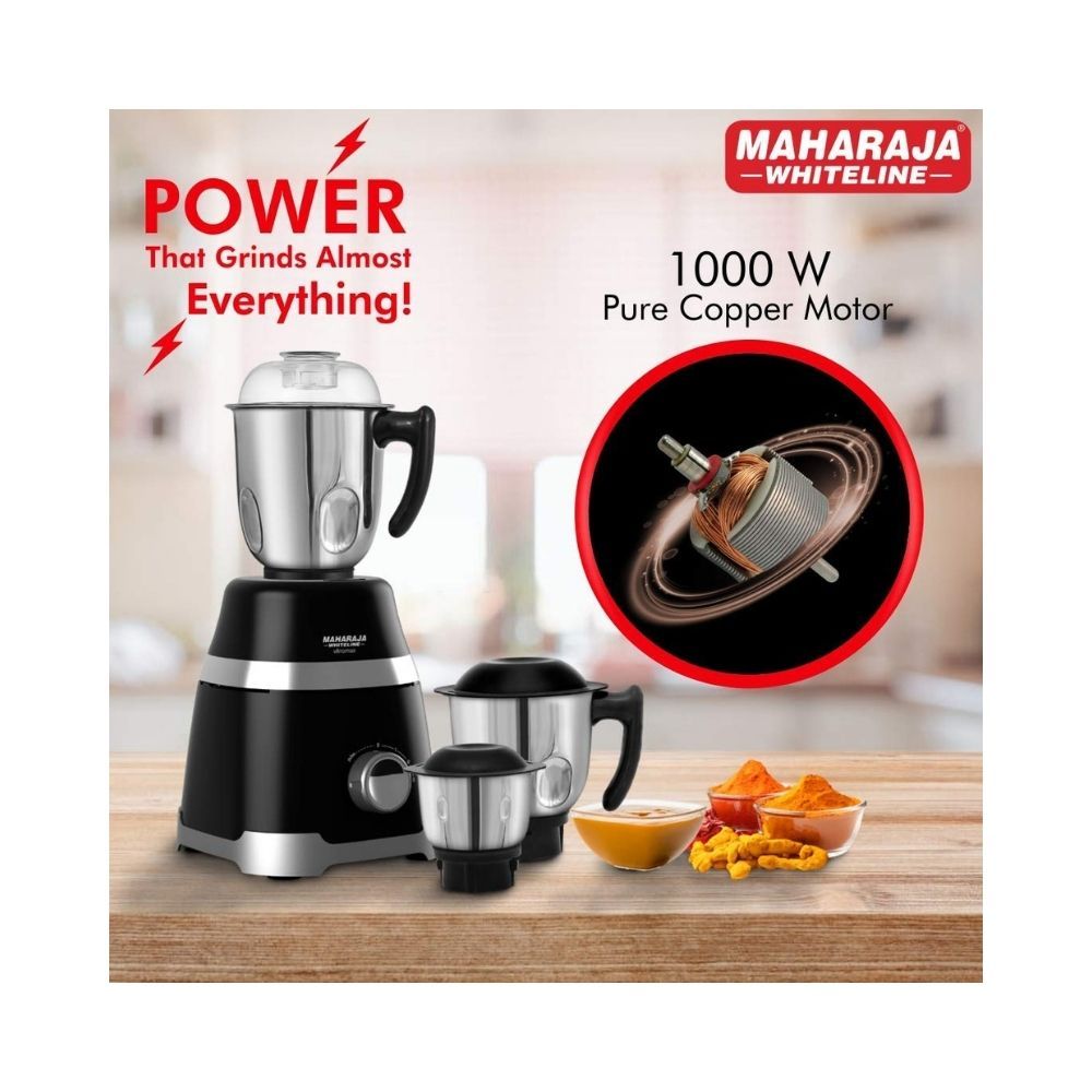 Maharaja Whiteline MX-220 1000 W Ultramax HD 3 Stainless Steel Jar Mixer Grinder Black