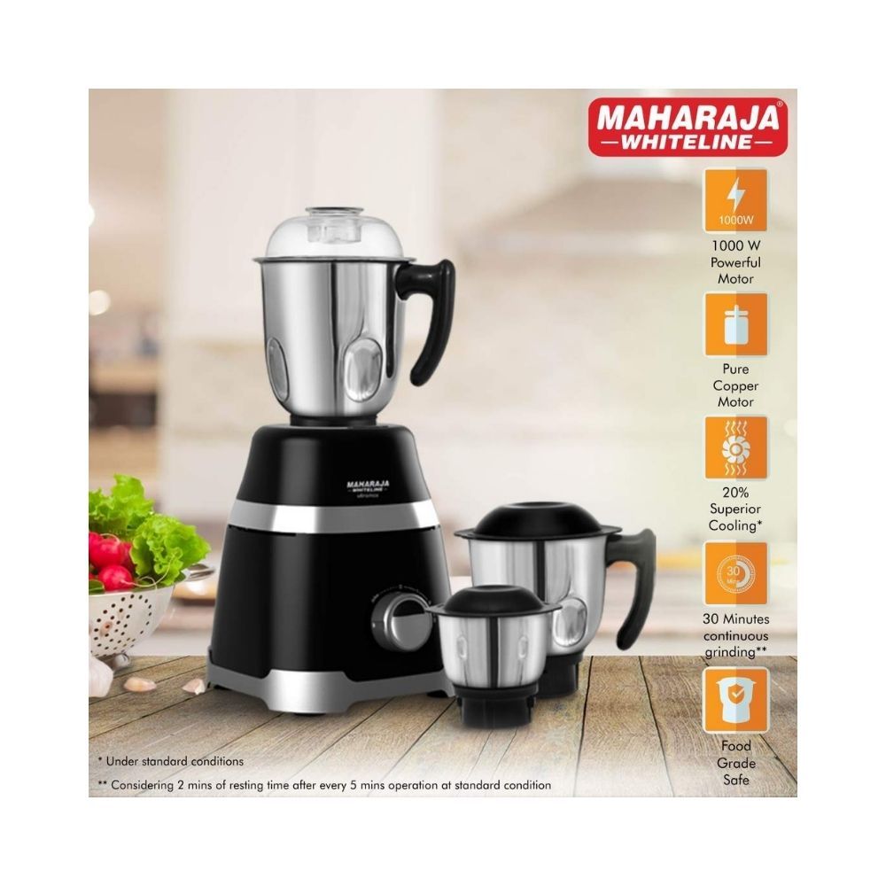 Maharaja Whiteline MX-220 1000 W Ultramax HD 3 Stainless Steel Jar Mixer Grinder Black