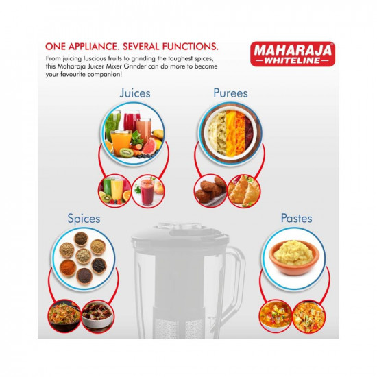 Maharaja Whiteline Odacio Plus 550-Watt Juicer Mixer Grinder with 3 Jars BlackSilver