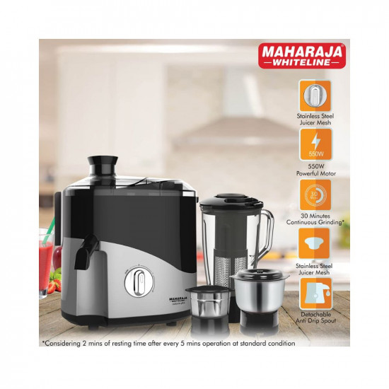 Maharaja Whiteline Odacio Plus 550-Watt Juicer Mixer Grinder with 3 Jars BlackSilver