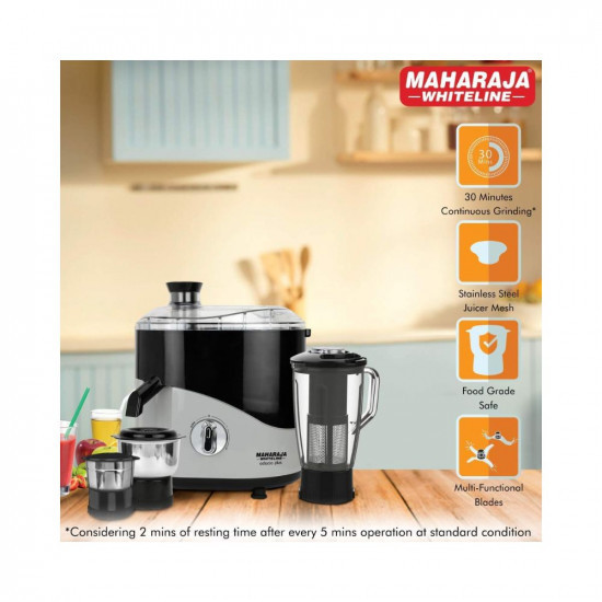 Maharaja Whiteline Odacio Plus 550 Watts Juicer Mixer Grinder With 3 Jars BlackSilver Small Jx1-157-Cr