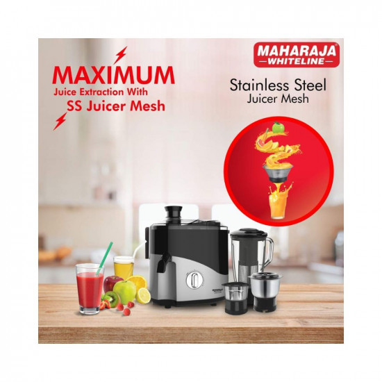 Maharaja Whiteline Odacio Plus 550 Watts Juicer Mixer Grinder With 3 Jars BlackSilver Small Jx1-157-Cr