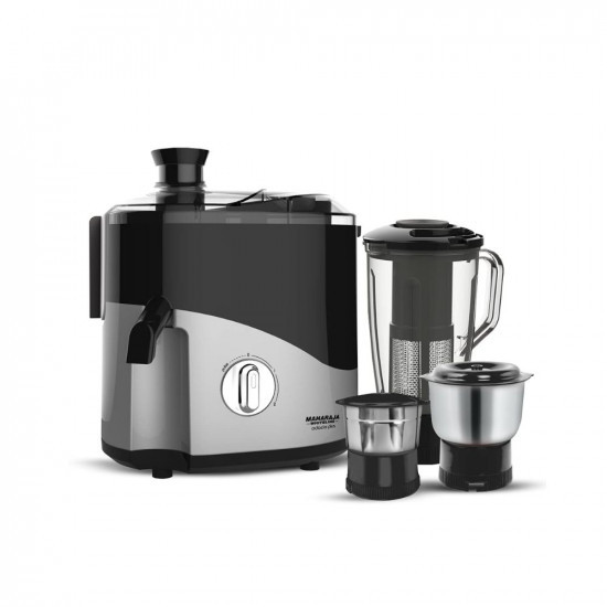 Maharaja Whiteline Plastic Odacio Plus 550-Watt Juicer Mixer Grinder With 3 Versatile Jars  Food Grade Safe  2 year warranty Black  Silver
