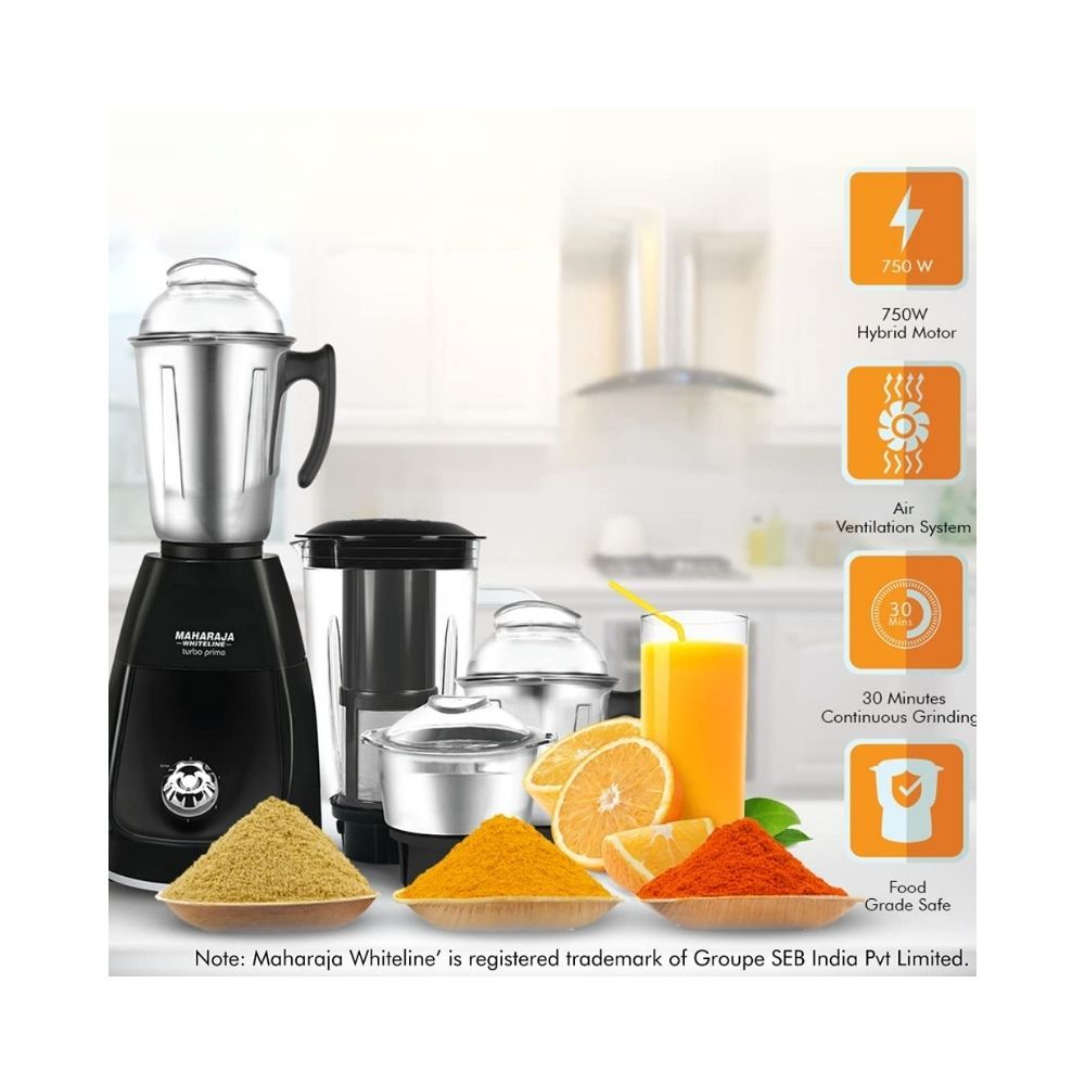 Maharaja Whiteline Turbo Prime Elite 750W Elite Mixer Grinder Black