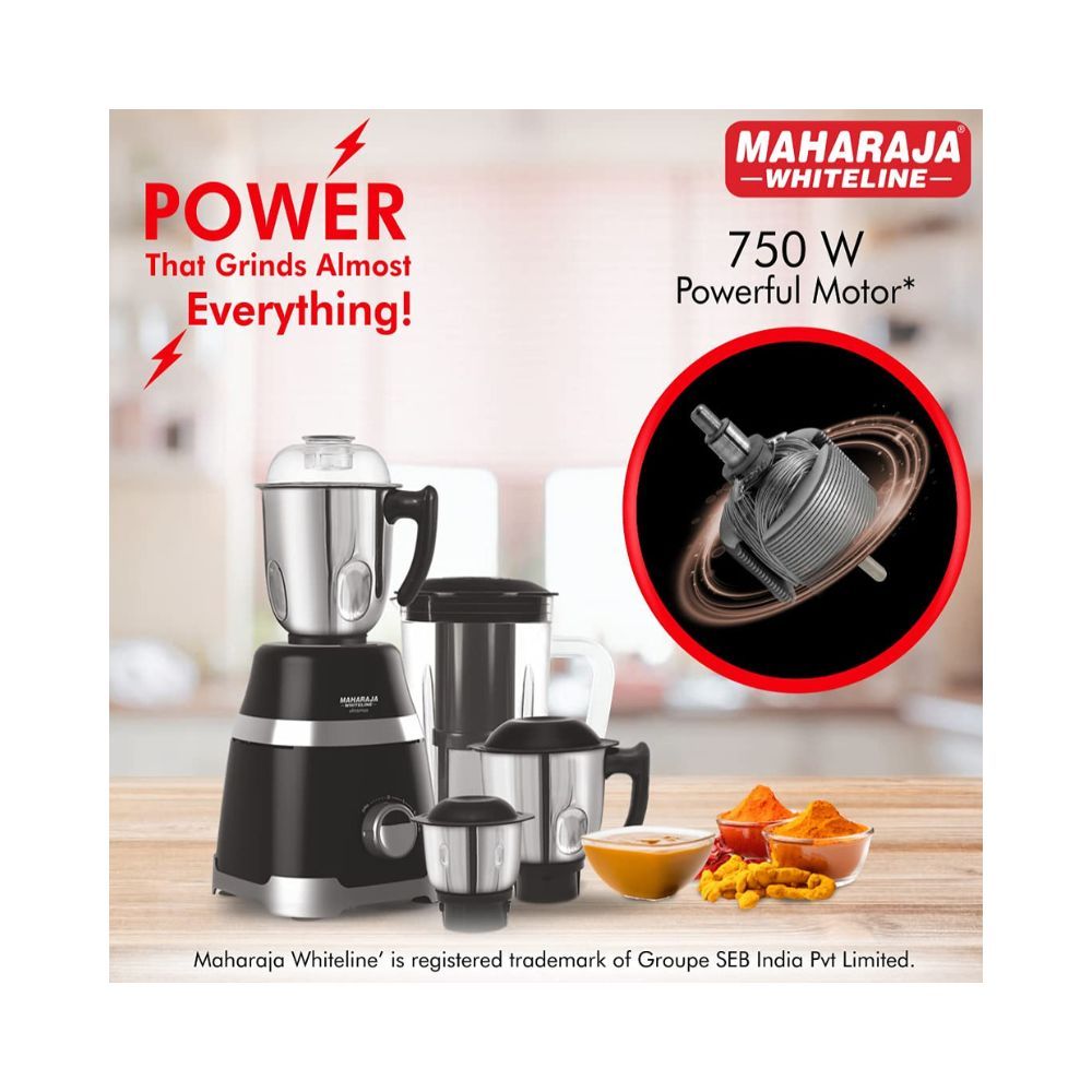 Maharaja Whiteline Ultramax Elite Mixer Grinder 750W 4 Jars Black Standard MX-211