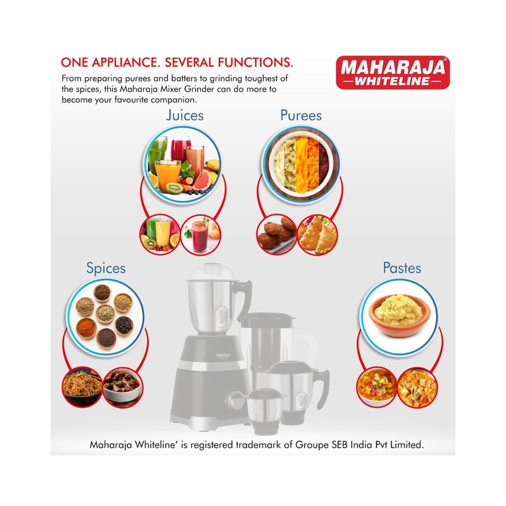 Maharaja Whiteline Ultramax Elite Mixer Grinder 750W 4 Jars Black Standard MX-211