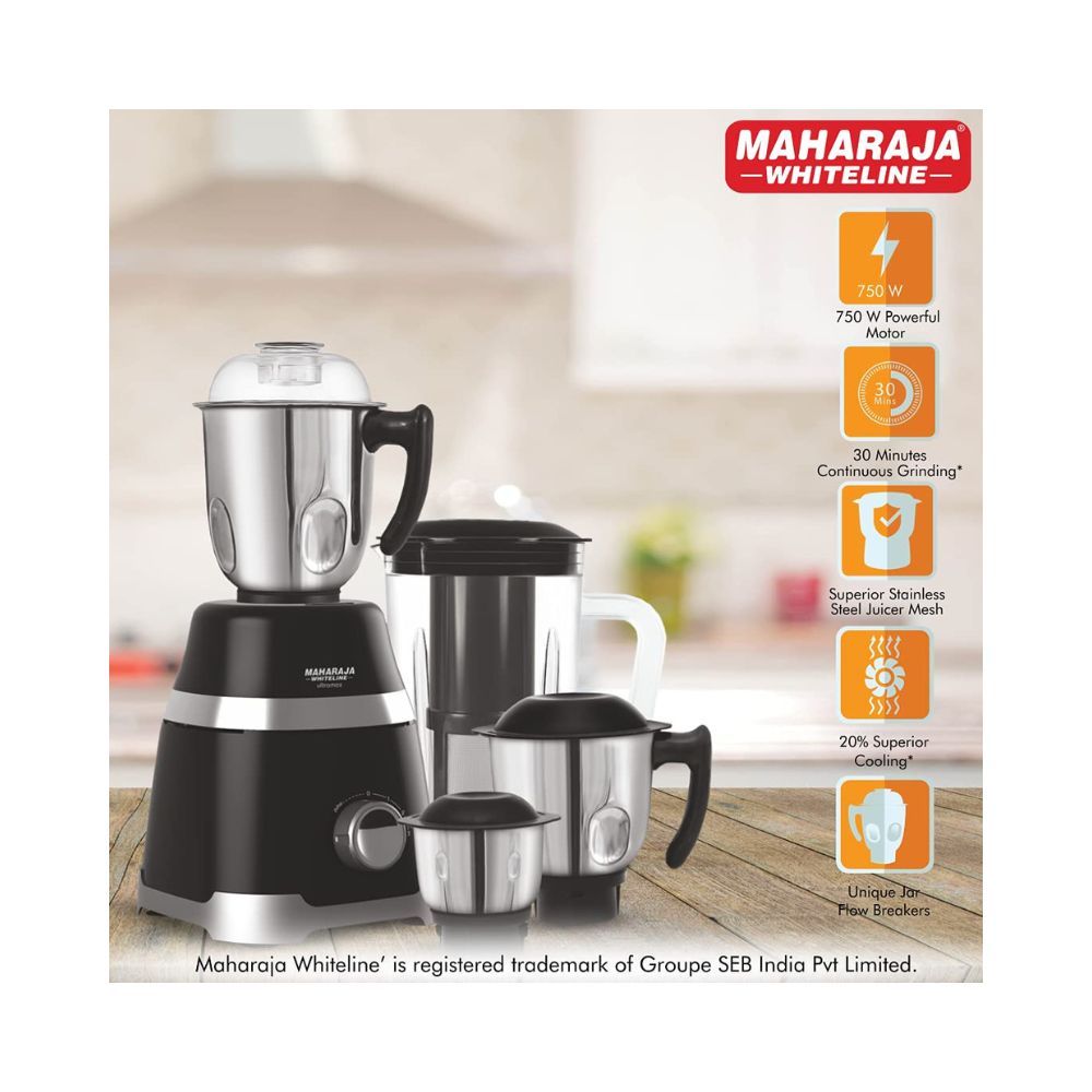 Maharaja Whiteline Ultramax Elite Mixer Grinder 750W 4 Jars Black Standard MX-211
