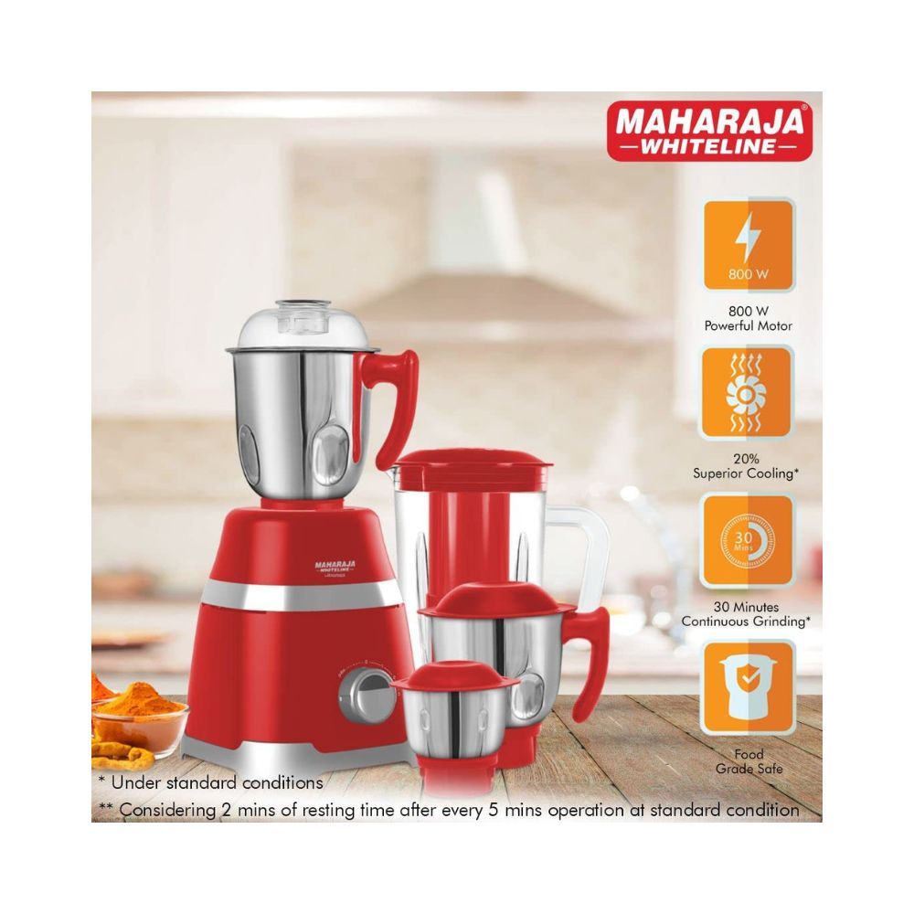 Maharaja Whiteline Ultramax Elite Mixer Grinder with 4 Jars 750 W - MX-211Red