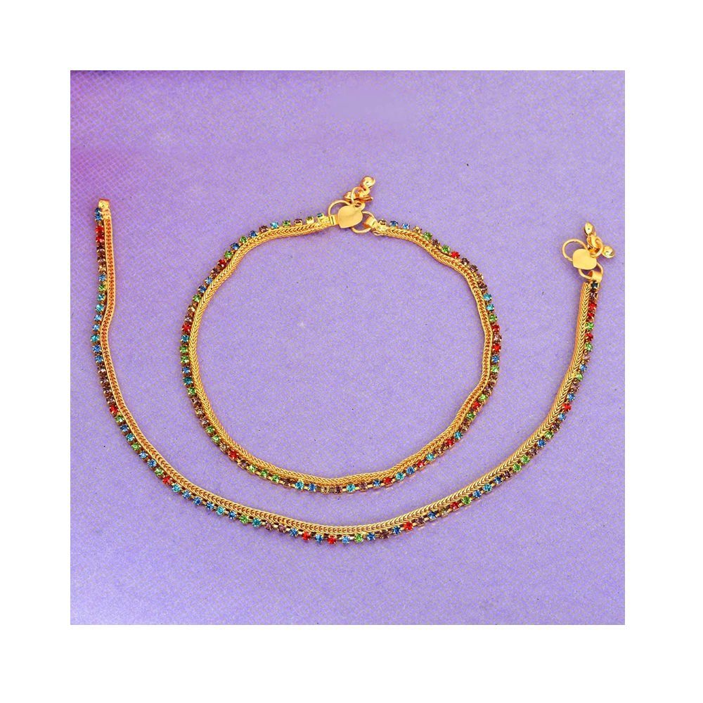 Memoir Gold Plated Colourful stone coin shape traditional ethnic marriage bridal Anklet