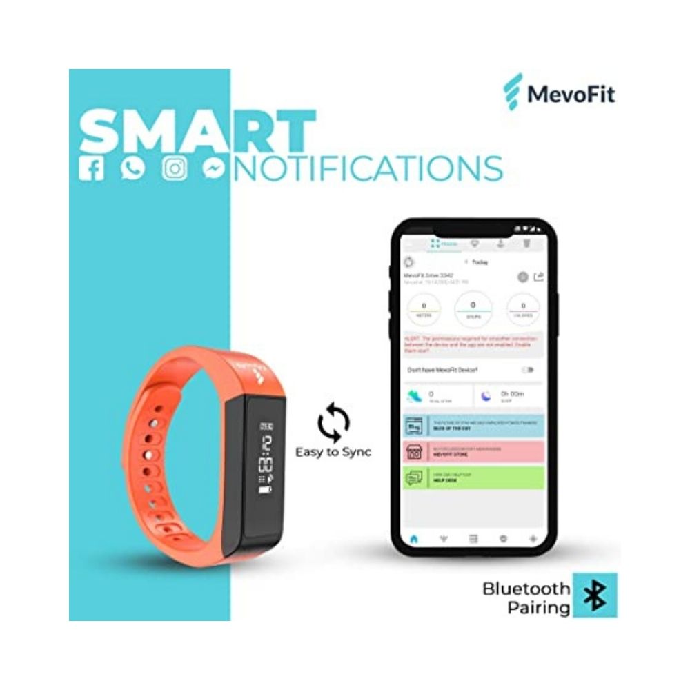 MevoFit Drive Fitness Band: Fitness Smartwatch and Activity Tracker for Men & Women (Drive - Orange)