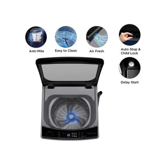 Midea 8KG 5 Star Topload Washing Machine (MA200W80/G-IN Dark Grey,Full Metal Body, Soft Closing Lid)
