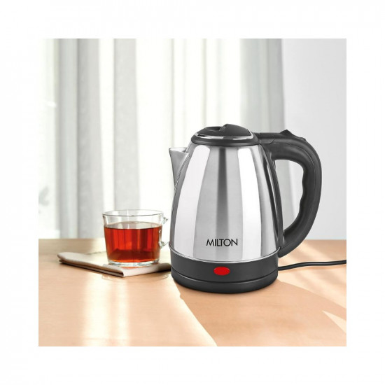 Milton Euroline Go Electro 1.5 Stainless Steel Electric Kettle, 1 Piece, (1.5 Litres), Silver | Power Indicator | 1500 Watts | Auto Cut-off | Detachable 360 Degree Connector | Boiler for Water